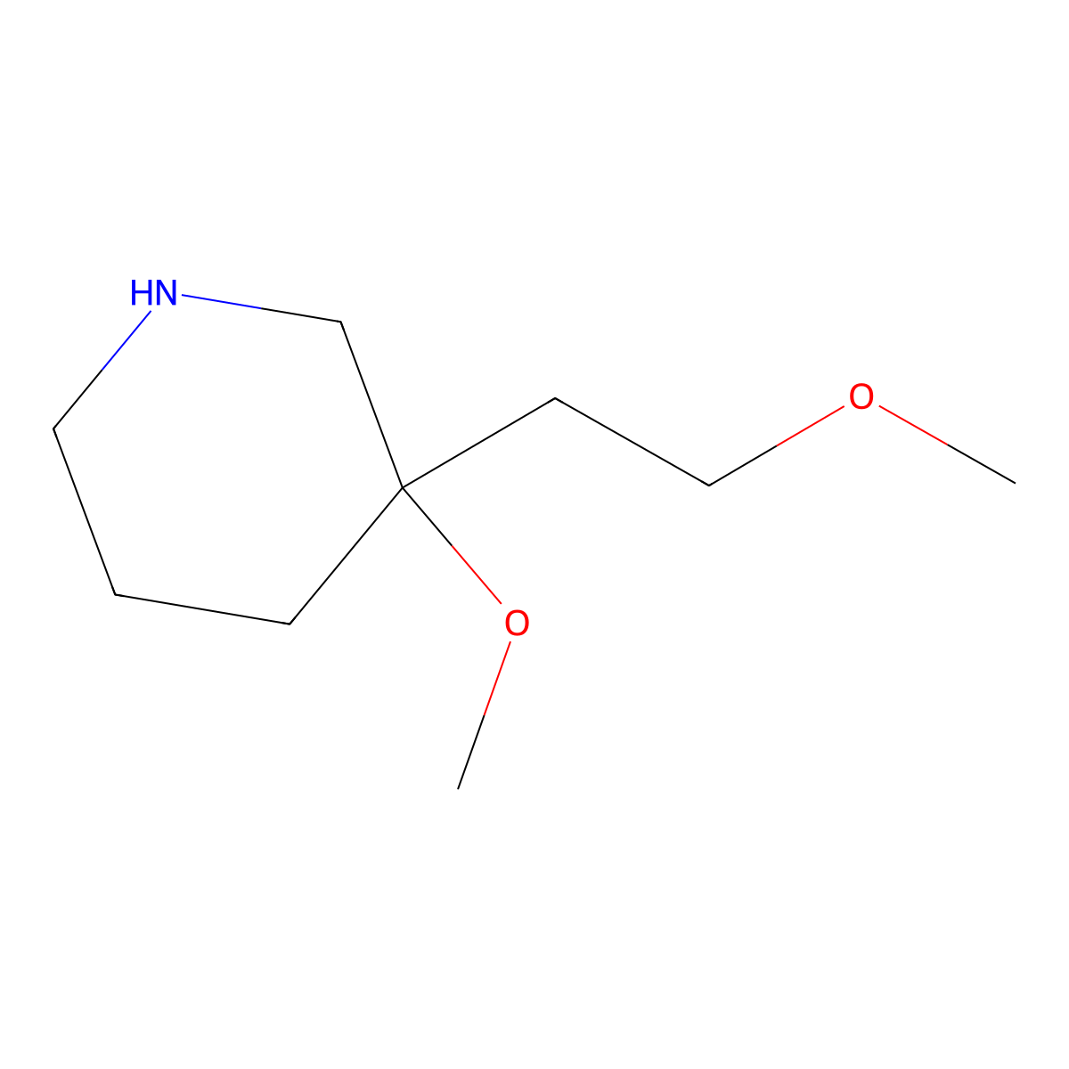 3-Methoxy-3-(2-methoxyethyl)piperidine molecular structure, CAS 2913267-19-1