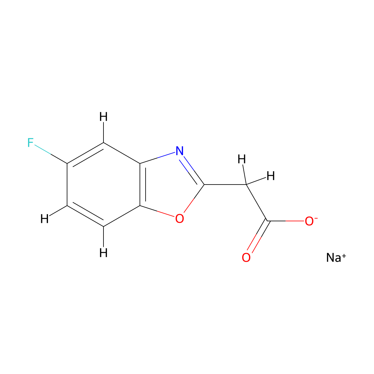Sodium 2-(5-fluoro-1,3-benzoxazol-2-yl)acetate molecular structure, CAS 2913267-21-5