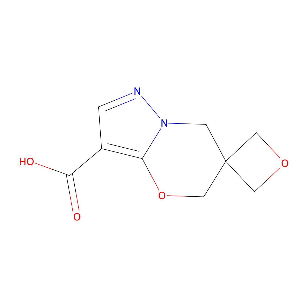 5',7'-Dihydrospiro[oxetane-3,6'-pyrazolo[3,2-b][1,3]oxazine]-3'-carboxylic acid molecular structure, CAS 2913267-65-7