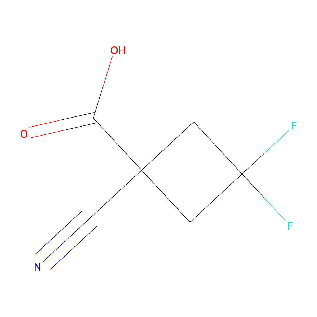 1-Cyano-3,3-difluorocyclobutane-1-carboxylic acid molecular structure, CAS 2913267-72-6