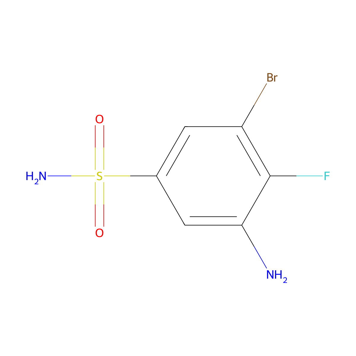 3-Amino-5-bromo-4-fluorobenzene-1-sulfonamide molecular structure, CAS 2913267-73-7