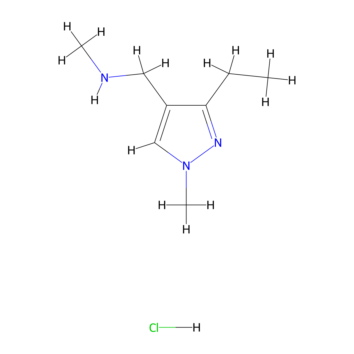 [(3-ethyl-1-methyl-1H-pyrazol-4-yl)methyl](methyl)amine hydrochloride molecular structure, CAS 2913267-76-0