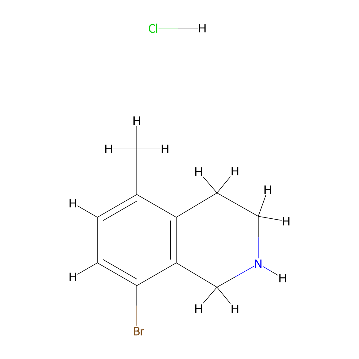 8-Bromo-5-methyl-1,2,3,4-tetrahydroisoquinoline hydrochloride molecular structure, CAS 2913268-12-7