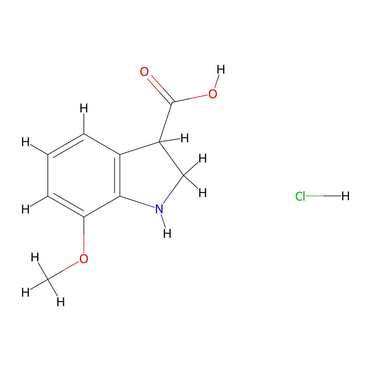 7-methoxy-2,3-dihydro-1H-indole-3-carboxylic acid hydrochloride molecular structure, CAS 2913268-16-1