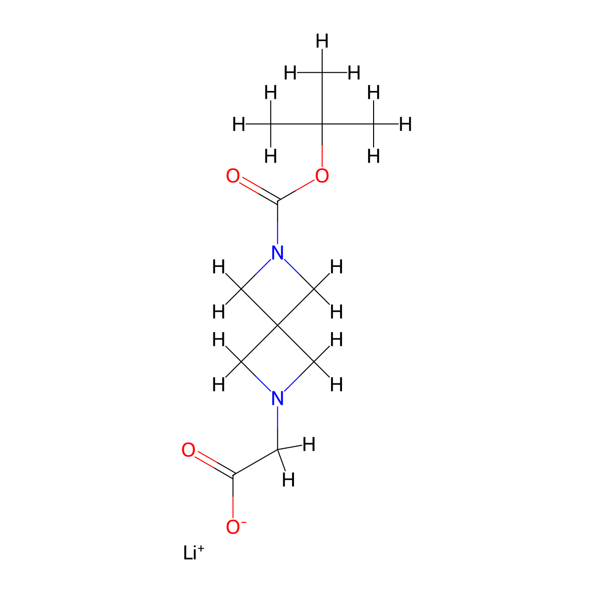 Lithium(1+) 2-(6-((tert-butoxy)carbonyl)-2,6-diazaspiro(3.3)heptan-2-yl)acetate molecular structure, CAS 2913268-38-7