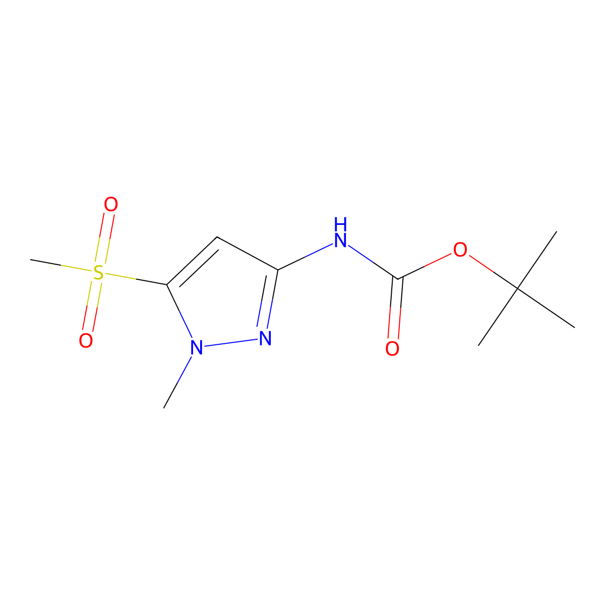 tert-butyl N-(5-methanesulfonyl-1-methyl-1H-pyrazol-3-yl)carbamate molecular structure, CAS 2913268-45-6