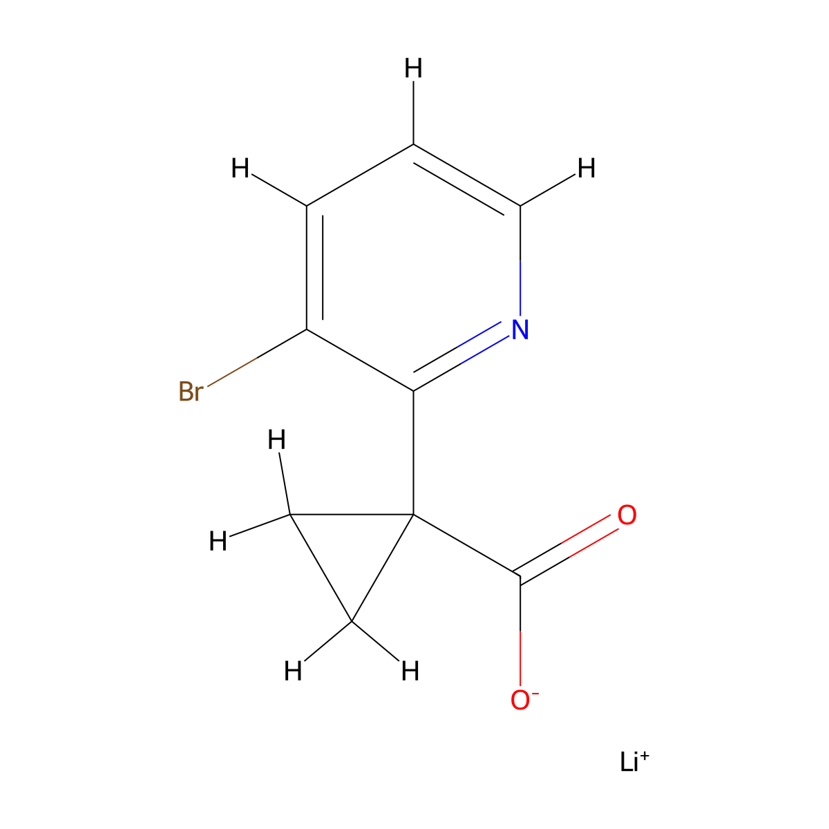 Lithium(1+) 1-(3-bromopyridin-2-yl)cyclopropane-1-carboxylate molecular structure, CAS 2913268-58-1