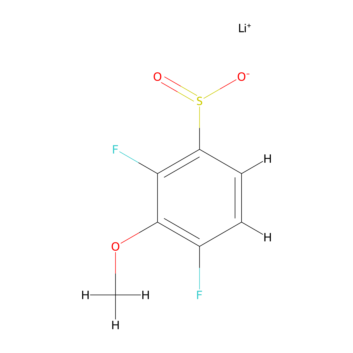 Lithium(1+)2,4-difluoro-3-methoxybenzene-1-sulfinate molecular structure, CAS 2913268-59-2