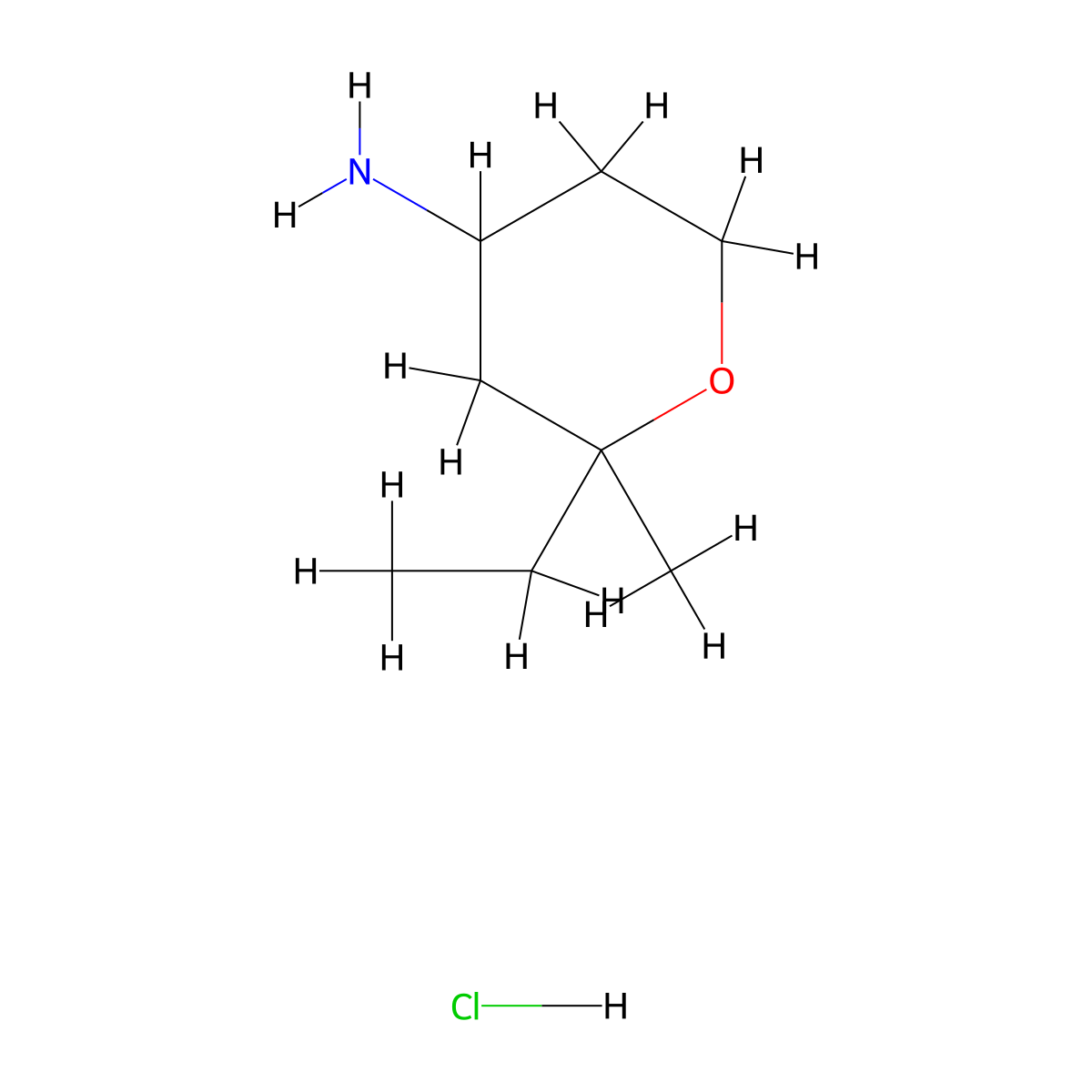 2-Ethyl-2-methyloxan-4-amine hydrochloride molecular structure, CAS 2913277-92-4