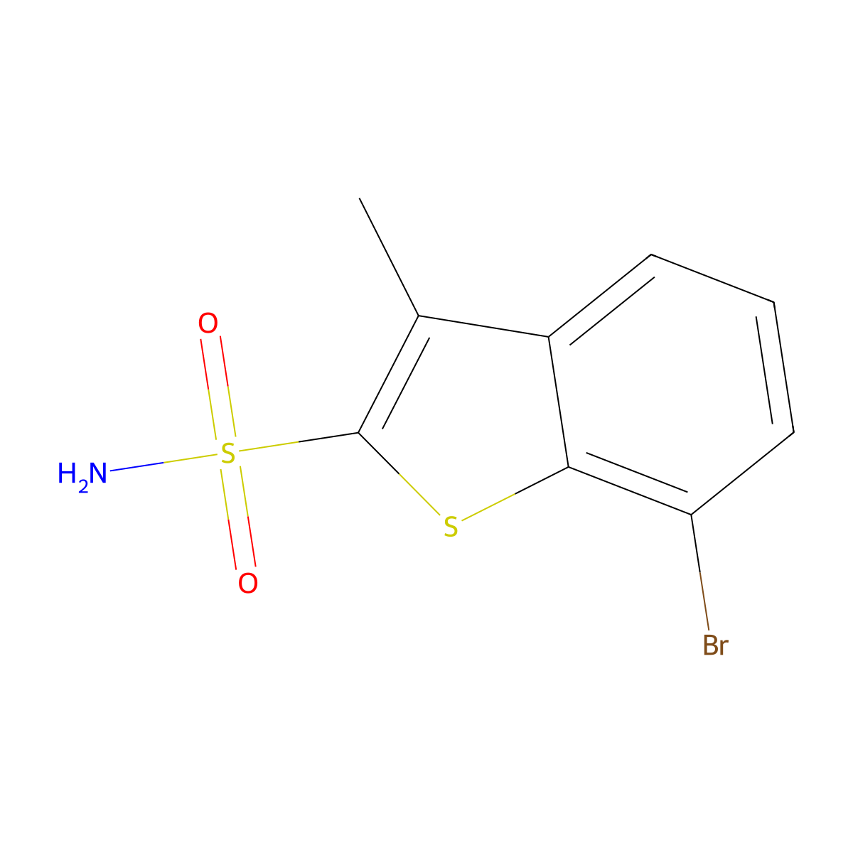 7-Bromo-3-methyl-1-benzothiophene-2-sulfonamide molecular structure, CAS 2913278-05-2