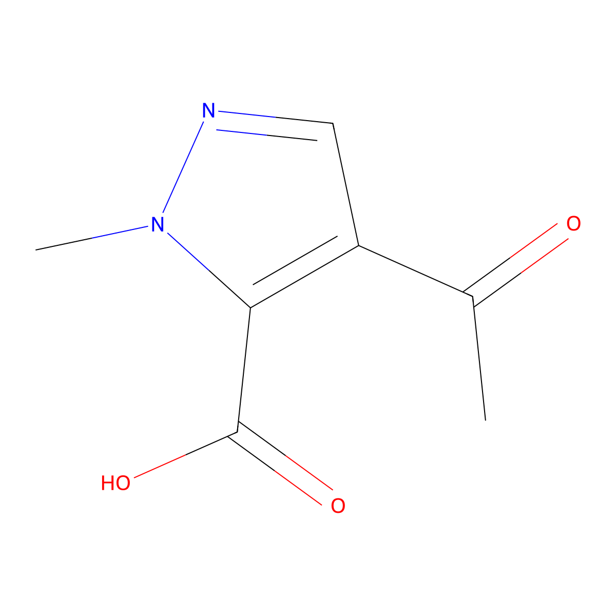 4-acetyl-1-methyl-1H-pyrazole-5-carboxylic acid molecular structure, CAS 2913278-30-3