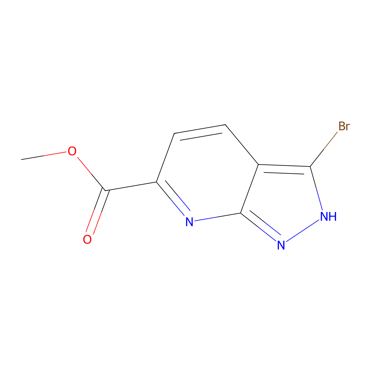 methyl 3-bromo-1H-pyrazolo(3,4-b)pyridine-6-carboxylate molecular structure, CAS 2913278-46-1