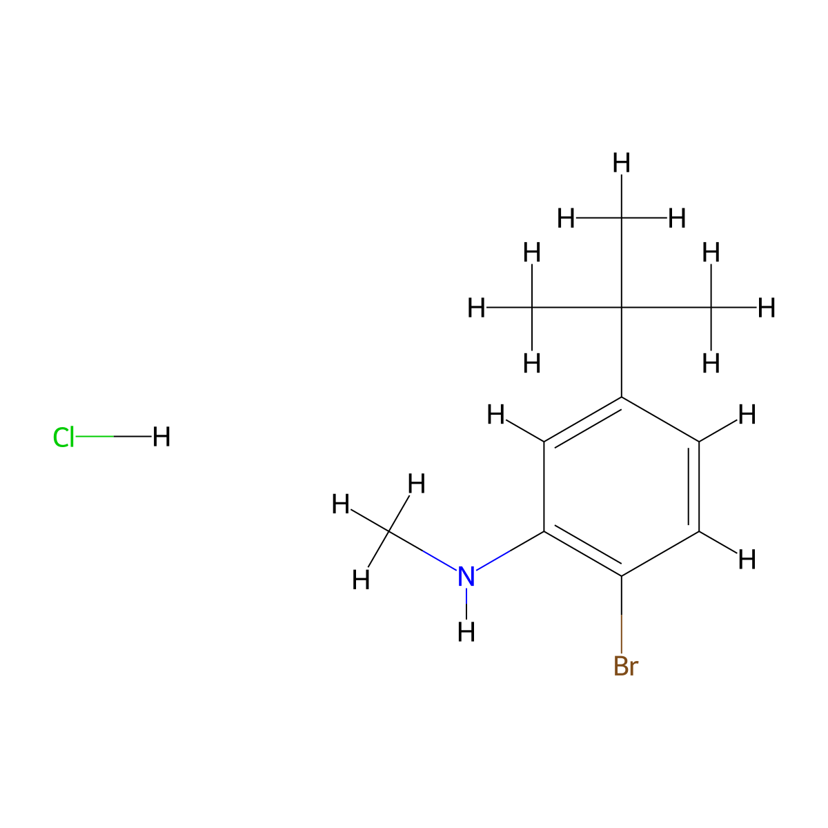 2-bromo-5-tert-butyl-N-methylaniline hydrochloride molecular structure, CAS 2913278-68-7
