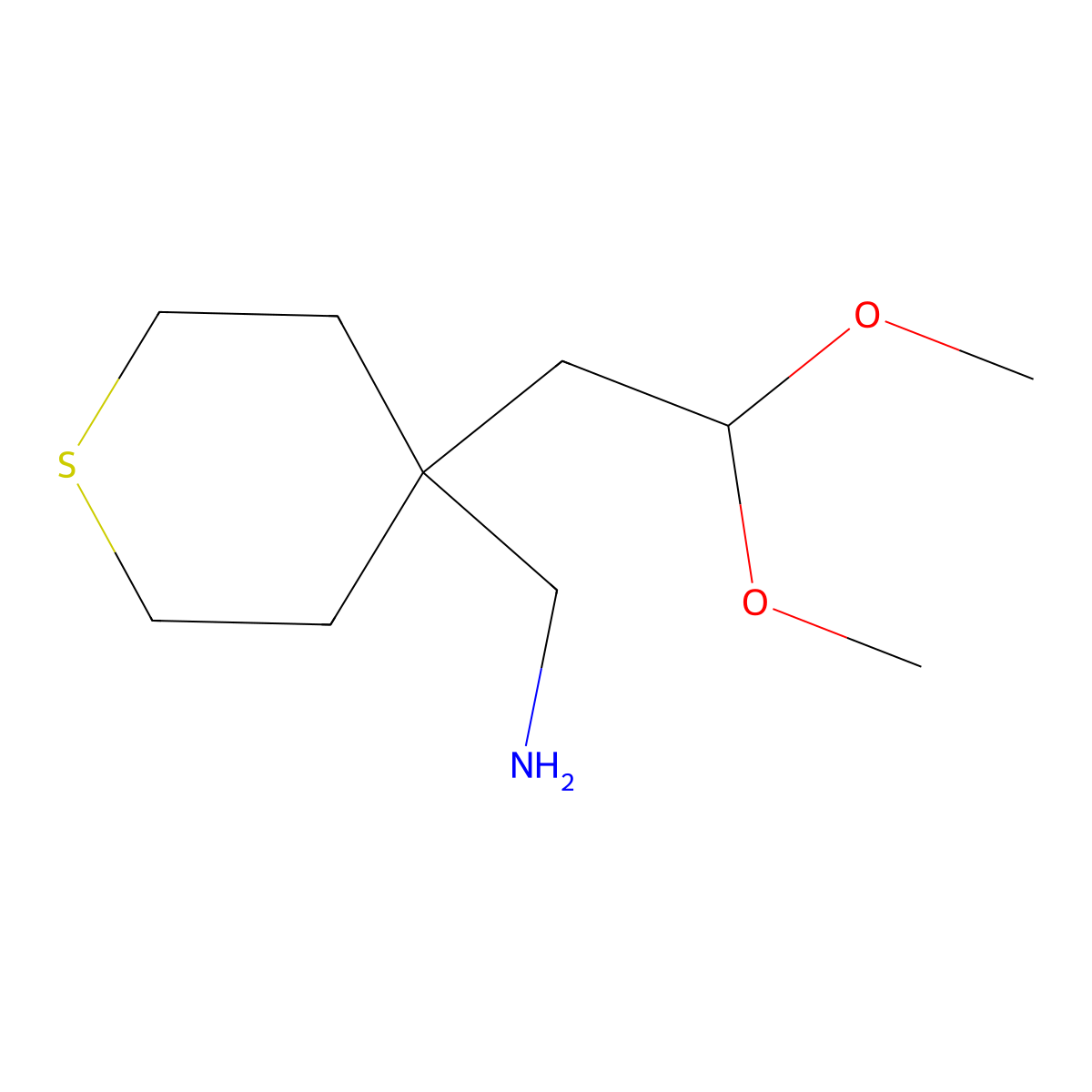 1-[4-(2,2-Dimethoxyethyl)thian-4-yl]methanamine molecular structure, CAS 2913278-97-2