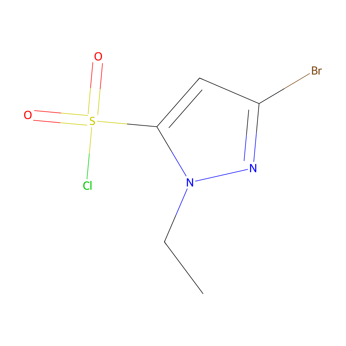 3-bromo-1-ethyl-1H-pyrazole-5-sulfonyl chloride molecular structure, CAS 2913279-15-7