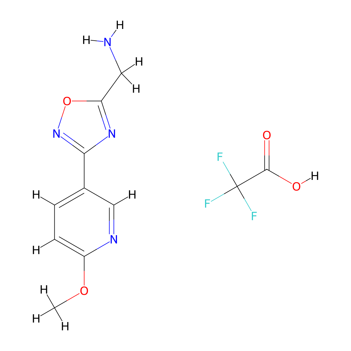 1-[3-(6-Methoxypyridin-3-yl)-1,2,4-oxadiazol-5-yl]methanamine; trifluoroacetic acid molecular structure, CAS 2913279-28-2