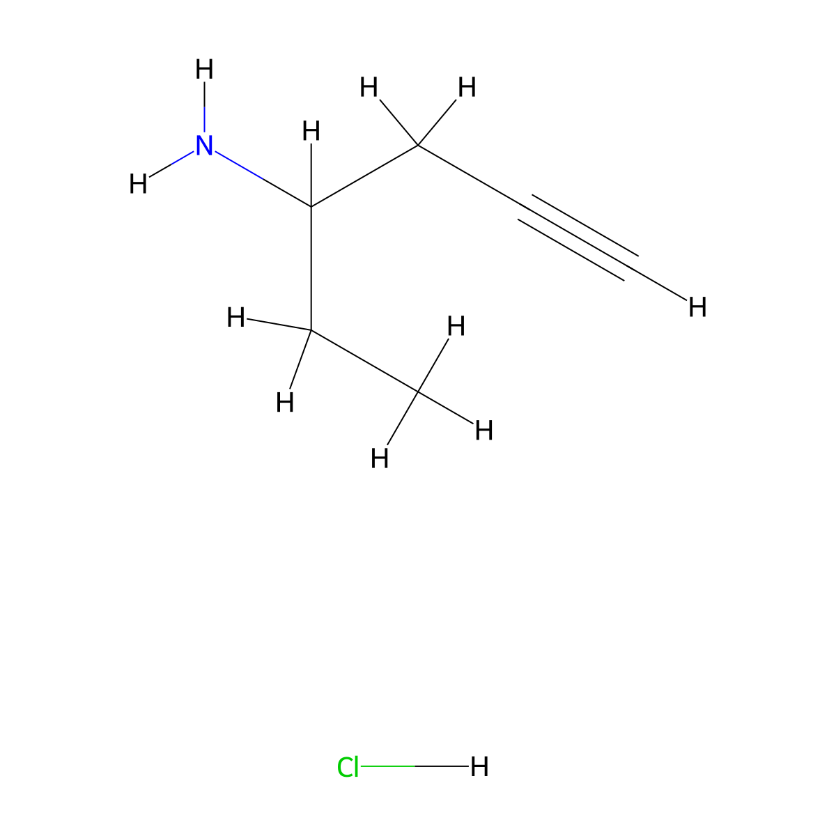 Hex-5-yn-3-amine hydrochloride molecular structure, CAS 2913279-38-4