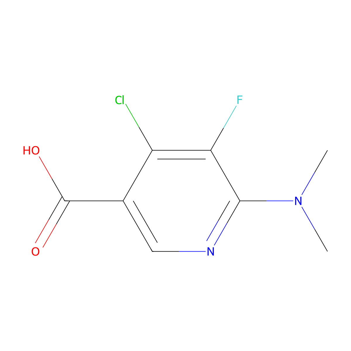 4-Chloro-6-(dimethylamino)-5-fluoropyridine-3-carboxylic acid molecular structure, CAS 2913279-64-6