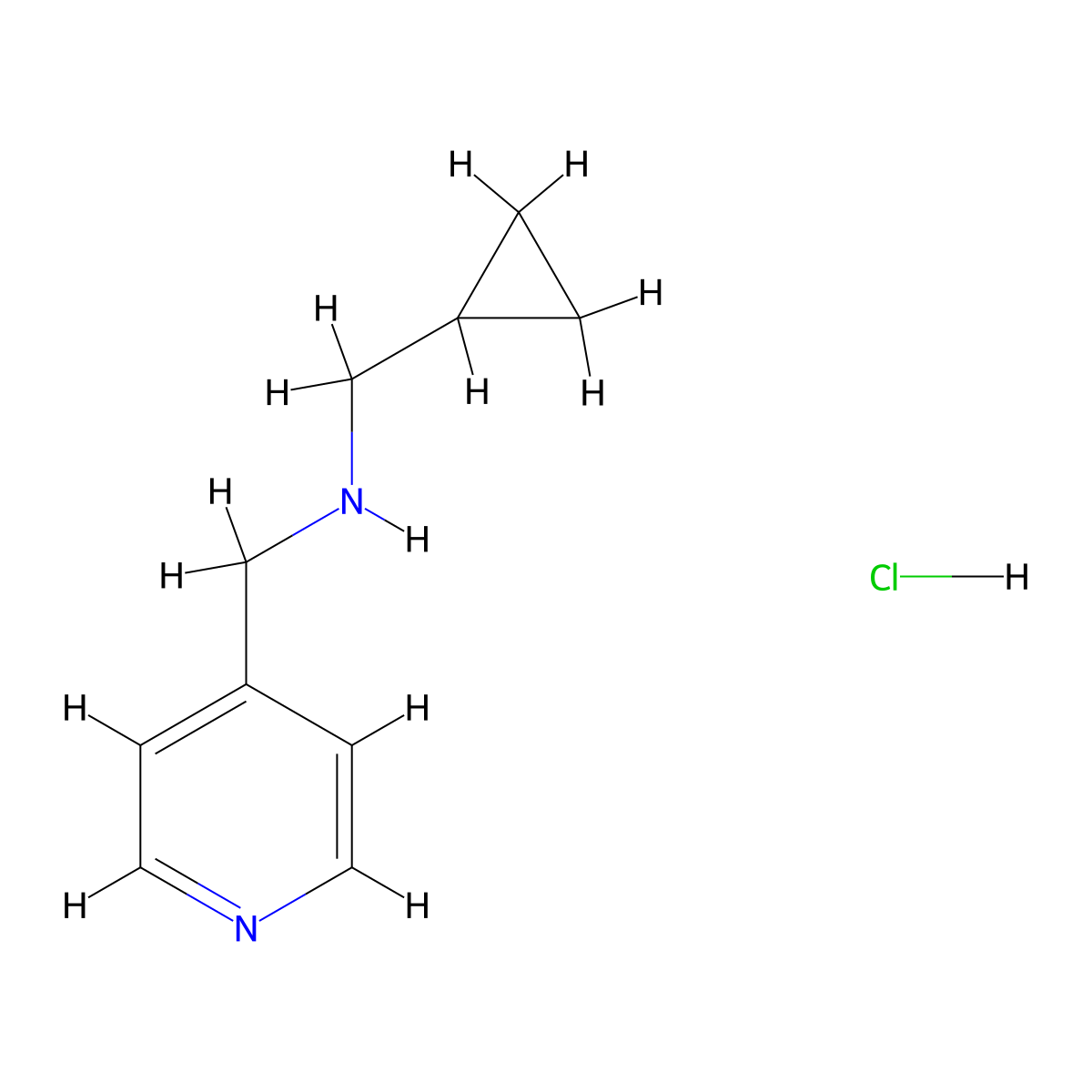 (Cyclopropylmethyl)((pyridin-4-yl)methyl)amine hydrochloride molecular structure, CAS 2913279-67-9