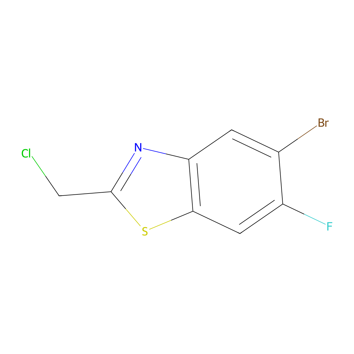 5-Bromo-2-(chloromethyl)-6-fluoro-1,3-benzothiazole molecular structure, CAS 2913279-82-8