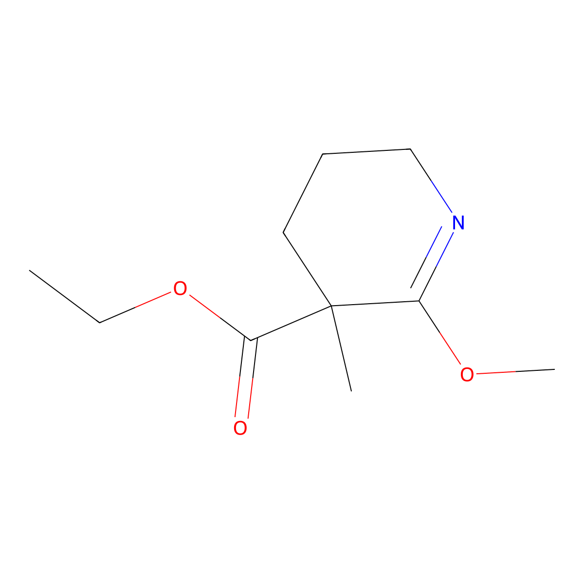 Ethyl 2-methoxy-3-methyl-3,4,5,6-tetrahydropyridine-3-carboxylate molecular structure, CAS 2913279-84-0