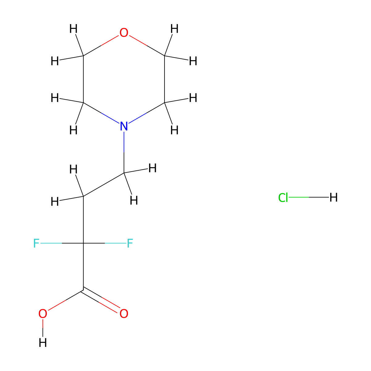 2,2-Difluoro-4-(morpholin-4-yl)butanoic acid hydrochloride molecular structure, CAS 2913279-89-5
