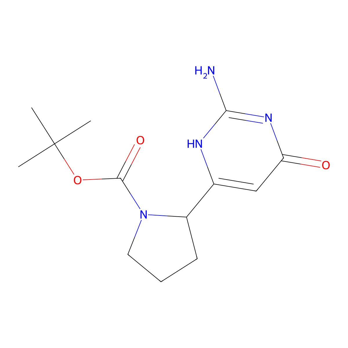 Tert-butyl 2-(2-amino-6-oxo-1,6-dihydropyrimidin-4-yl)pyrrolidine-1-carboxylate molecular structure, CAS 2913279-93-1