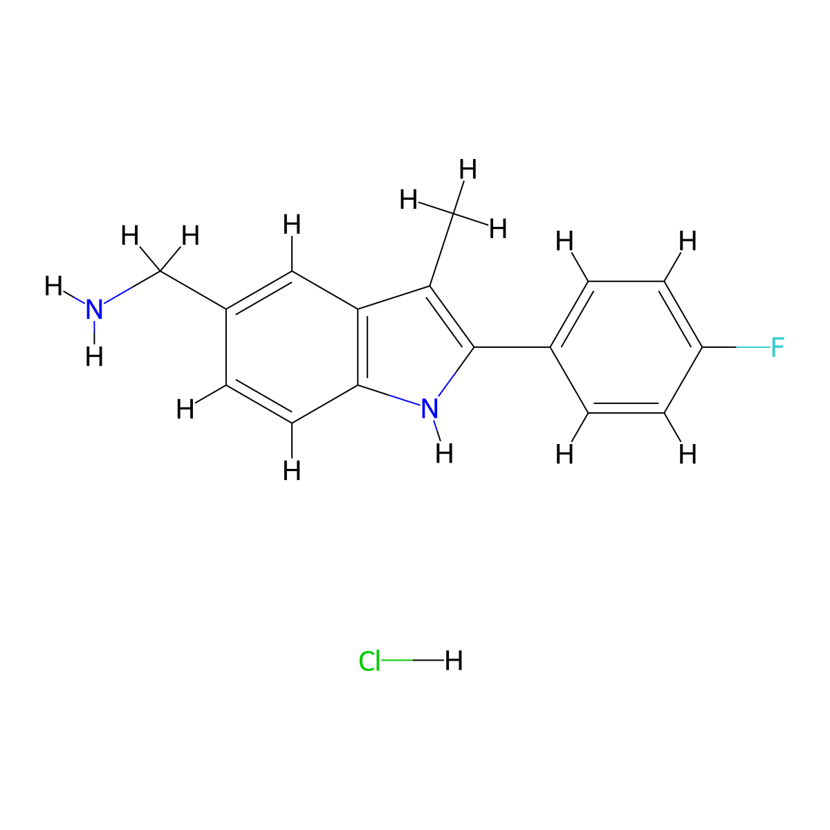 1-[2-(4-fluorophenyl)-3-methyl-1H-indol-5-yl]methanamine hydrochloride molecular structure, CAS 2913279-97-5