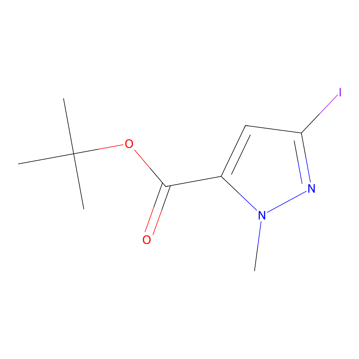 tert-butyl 3-iodo-1-methyl-1H-pyrazole-5-carboxylate molecular structure, CAS 2913280-22-3