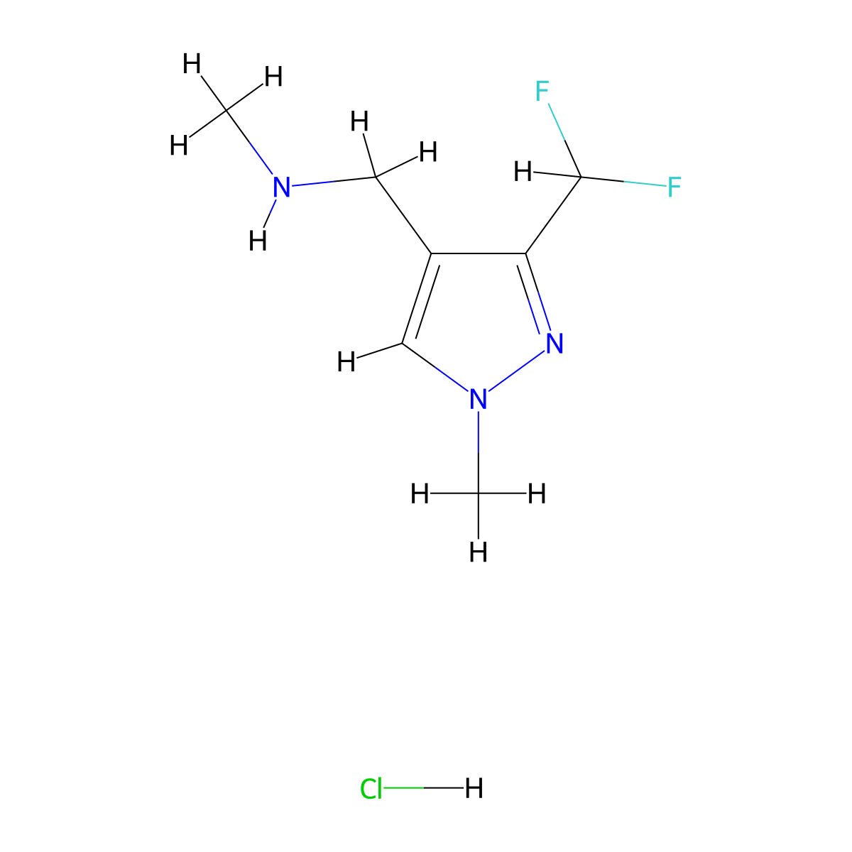 {[3-(difluoromethyl)-1-methyl-1H-pyrazol-4-yl]methyl}(methyl)aminehydrochloride molecular structure, CAS 2913280-37-0