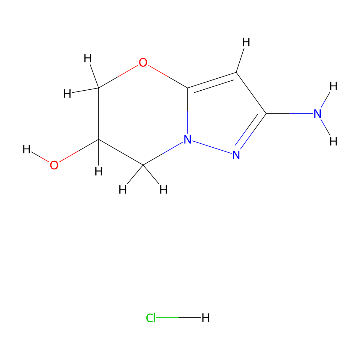 2-amino-5H,6H,7H-pyrazolo[3,2-b][1,3]oxazin-6-ol hydrochloride molecular structure, CAS 2913280-41-6