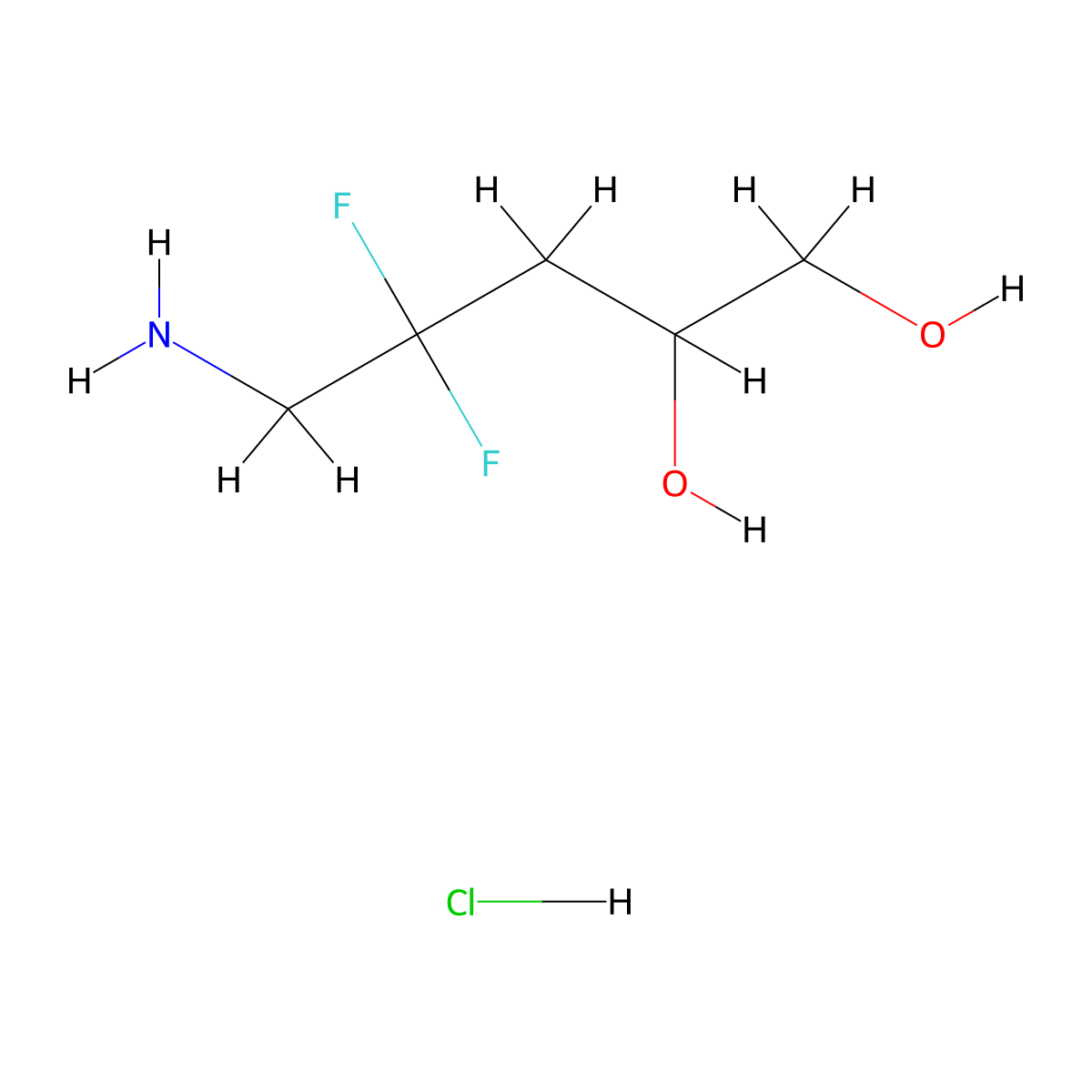 5-Amino-4,4-difluoropentane-1,2-diol hydrochloride molecular structure, CAS 2913280-45-0