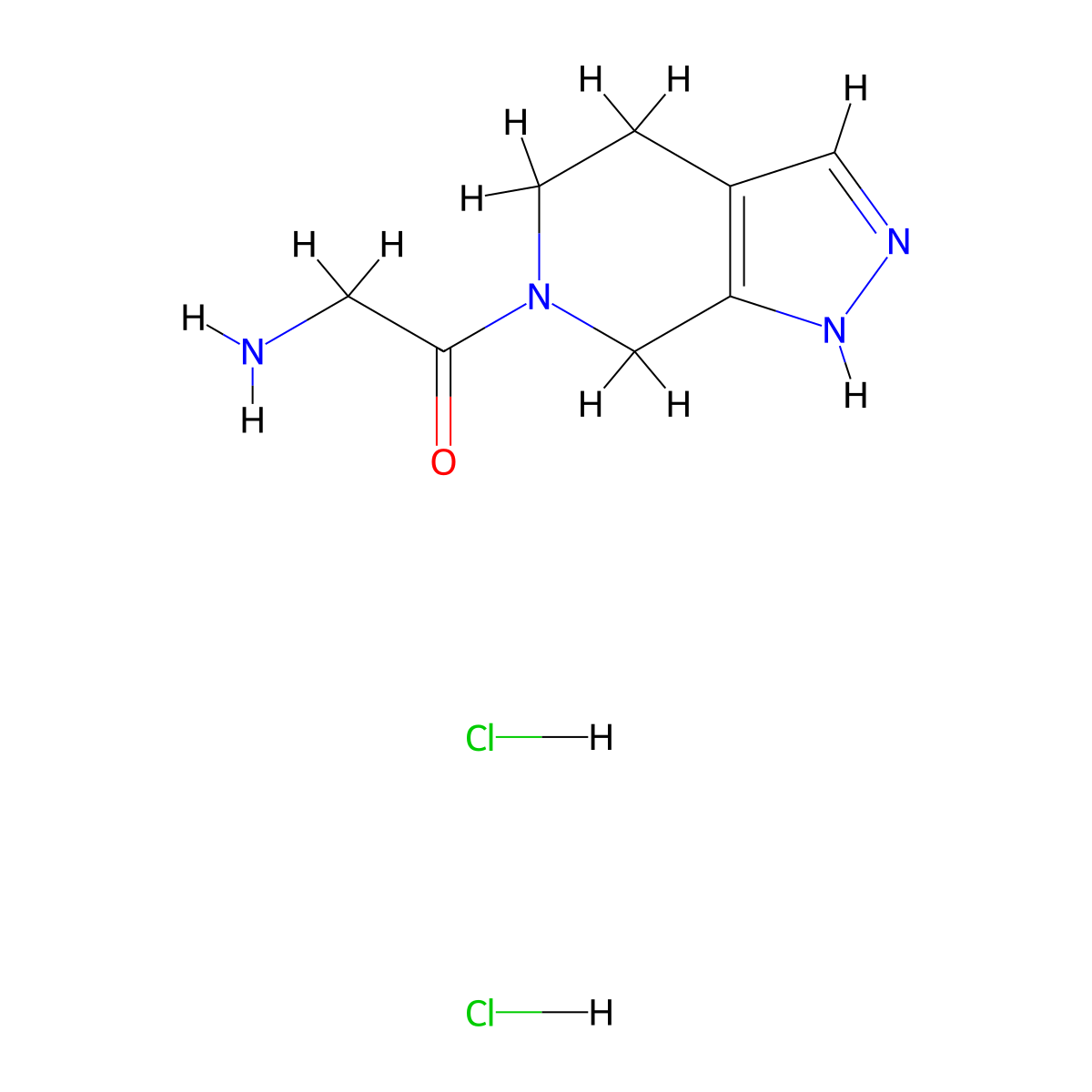 2-amino-1-{1H,4H,5H,6H,7H-pyrazolo[3,4-c]pyridin-6-yl}ethan-1-one dihydrochloride molecular structure, CAS 2913280-46-1
