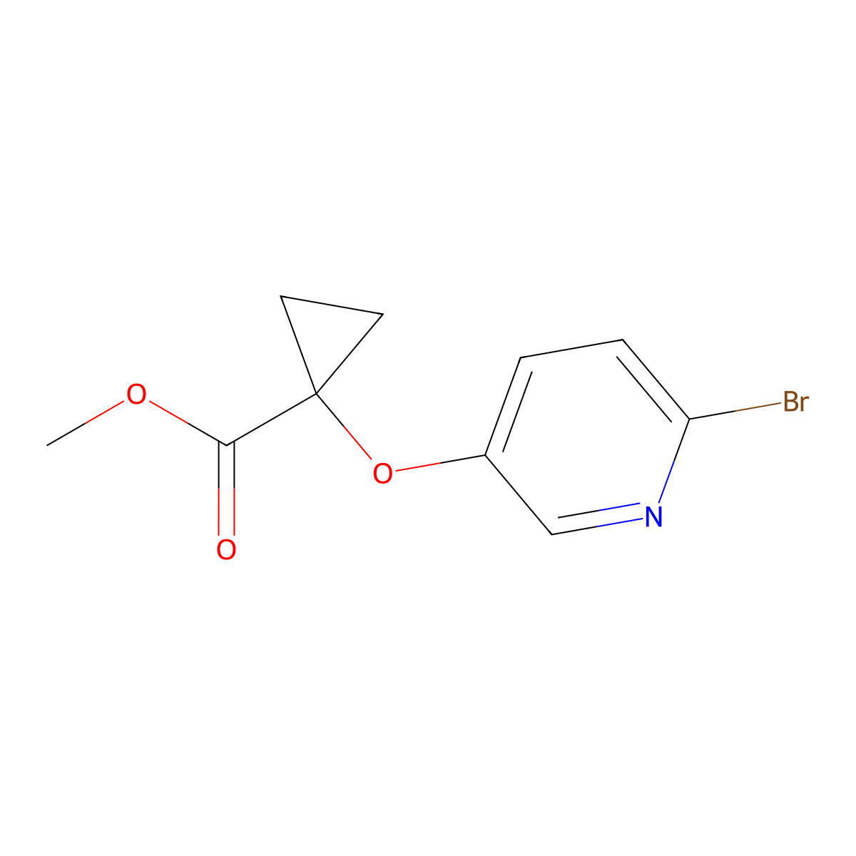 Methyl 1-[(6-bromopyridin-3-yl)oxy]cyclopropane-1-carboxylate molecular structure, CAS 2913280-48-3