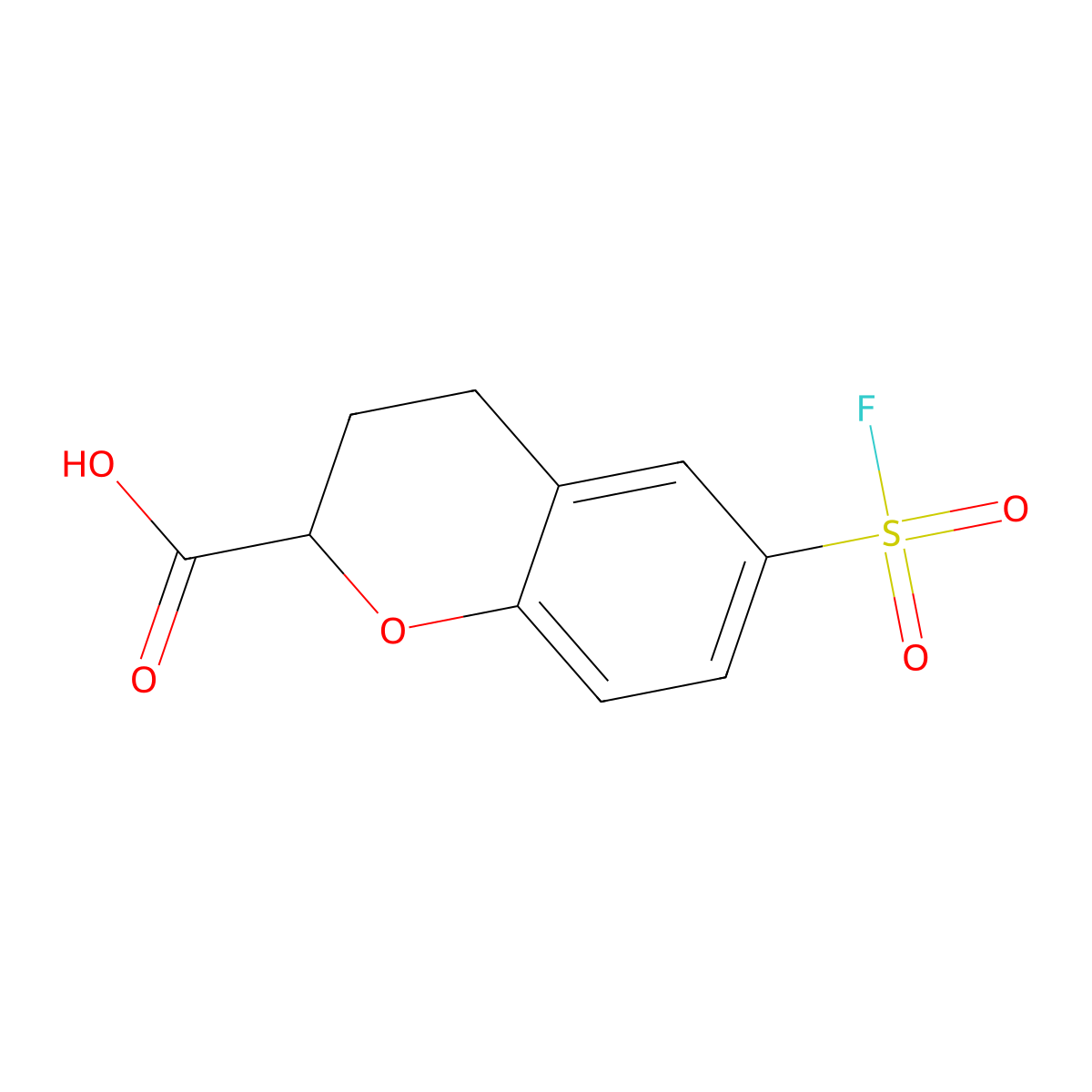 6-(fluorosulfonyl)-3,4-dihydro-2H-1-benzopyran-2-carboxylic acid molecular structure, CAS 2913280-49-4