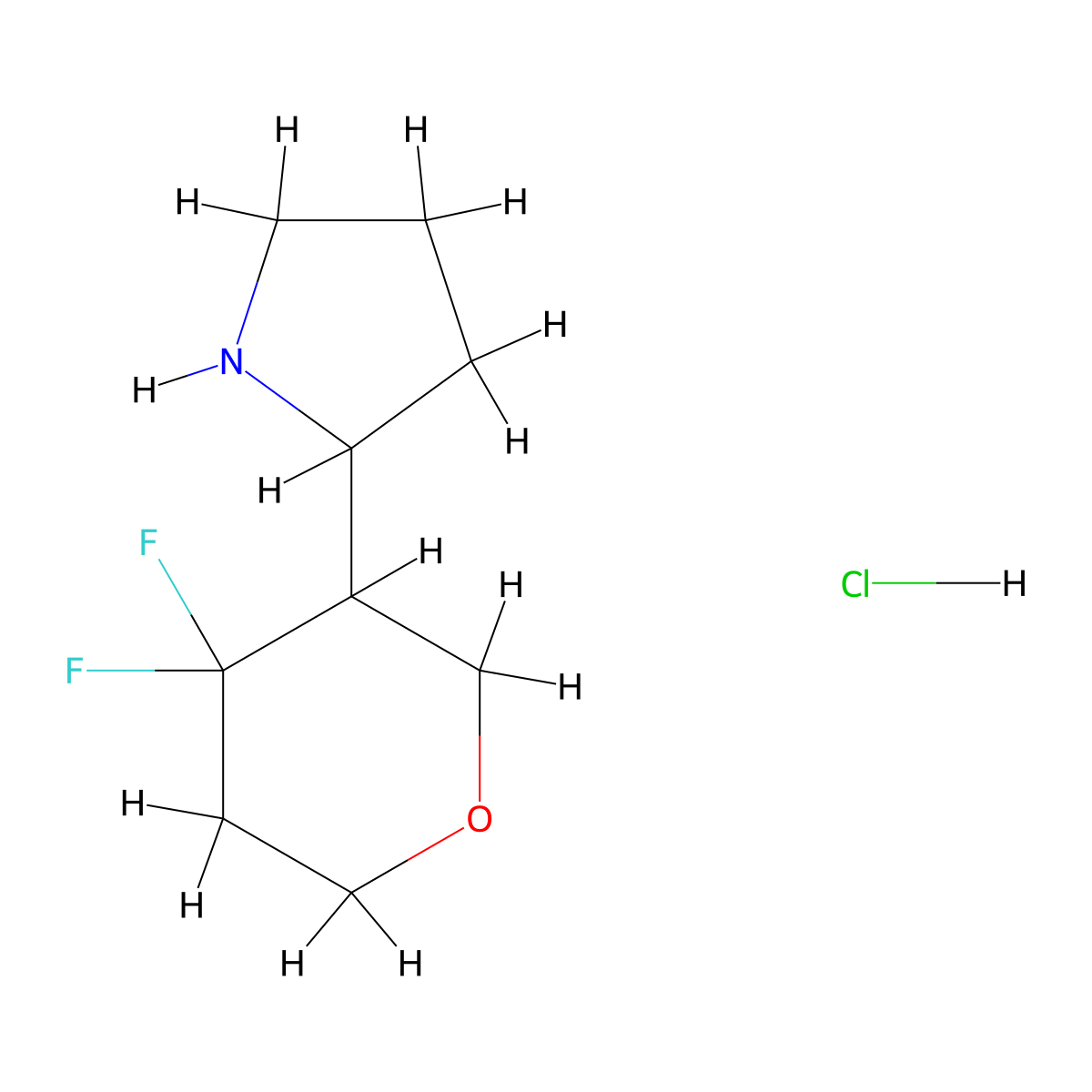2-(4,4-Difluorooxan-3-yl)pyrrolidine hydrochloride molecular structure, CAS 2913280-55-2