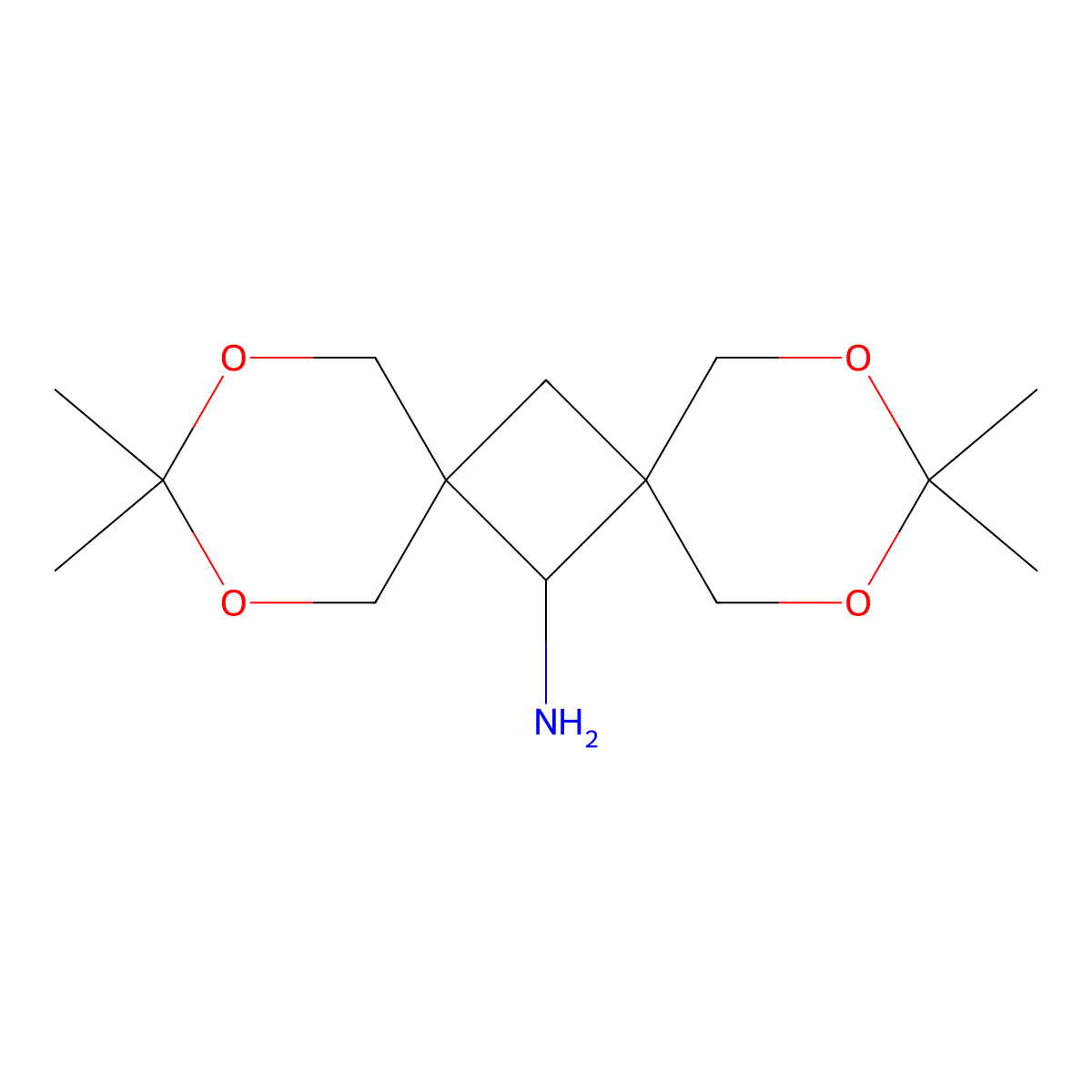 3,3,11,11-Tetramethyl-2,4,10,12-tetraoxadispiro[5.1.5^{8}.1^{6}]tetradecan-7-amine molecular structure, CAS 2913280-71-2