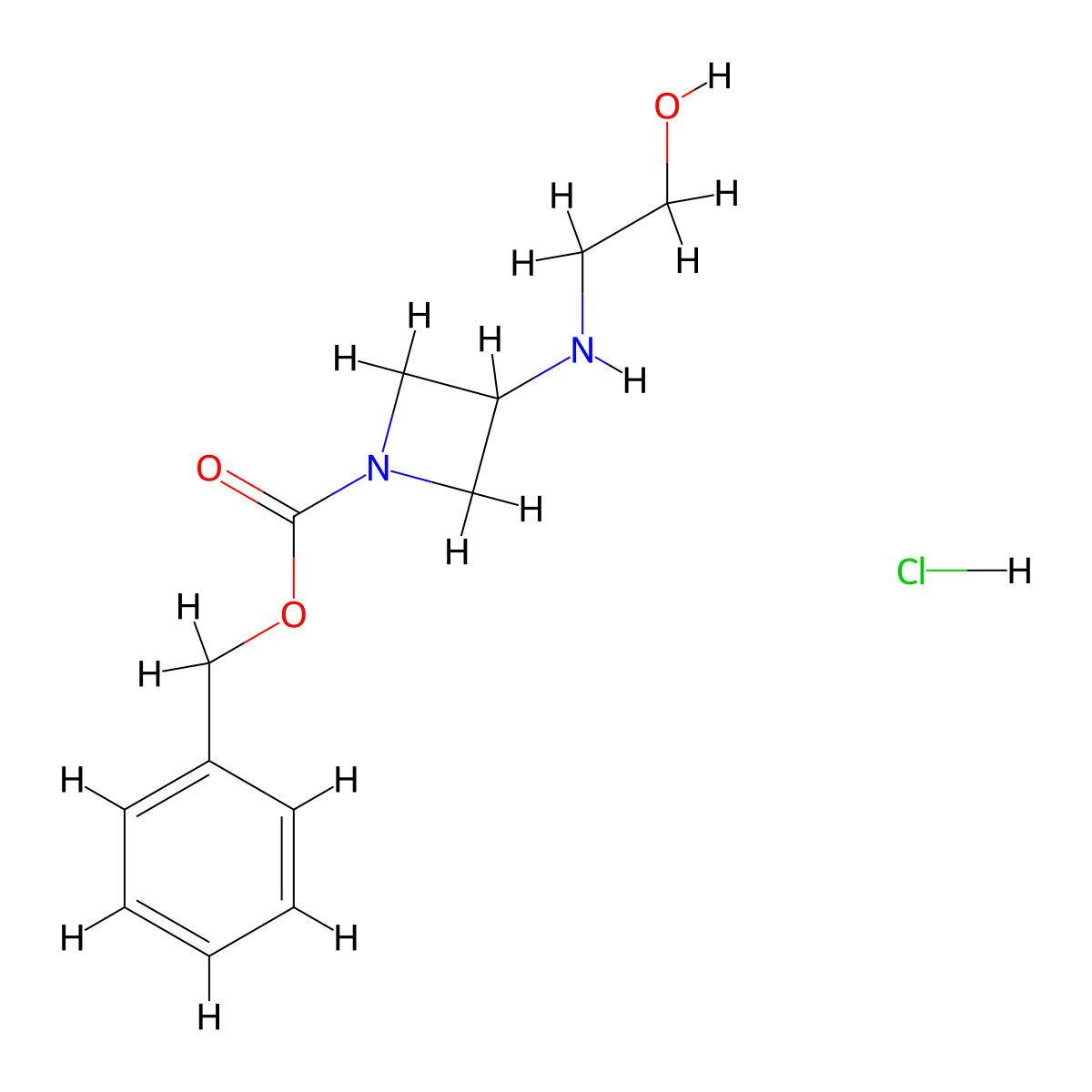 Benzyl 3-[(2-hydroxyethyl)amino]azetidine-1-carboxylate hydrochloride molecular structure, CAS 2913280-83-6