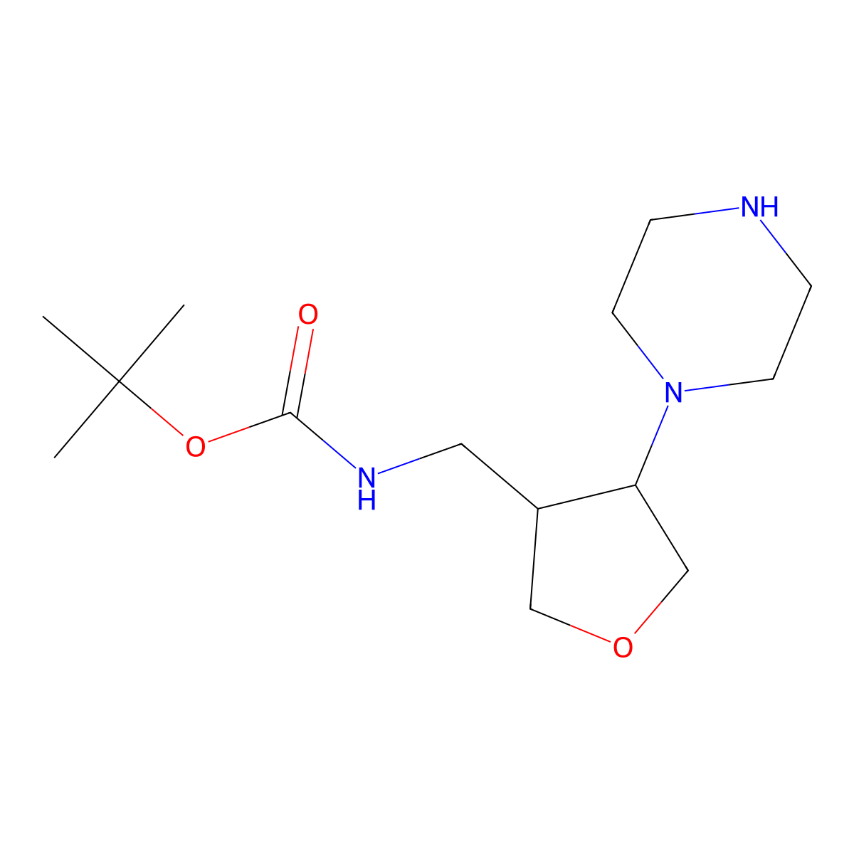 tert-butyl N-{[4-(piperazin-1-yl)oxolan-3-yl]methyl}carbamate molecular structure, CAS 2913280-95-0