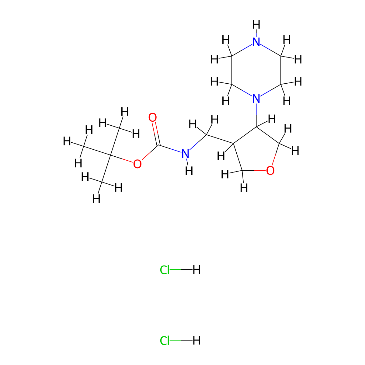 tert-butylN-{[4-(piperazin-1-yl)oxolan-3-yl]methyl}carbamatedihydrochloride molecular structure, CAS 2913280-96-1