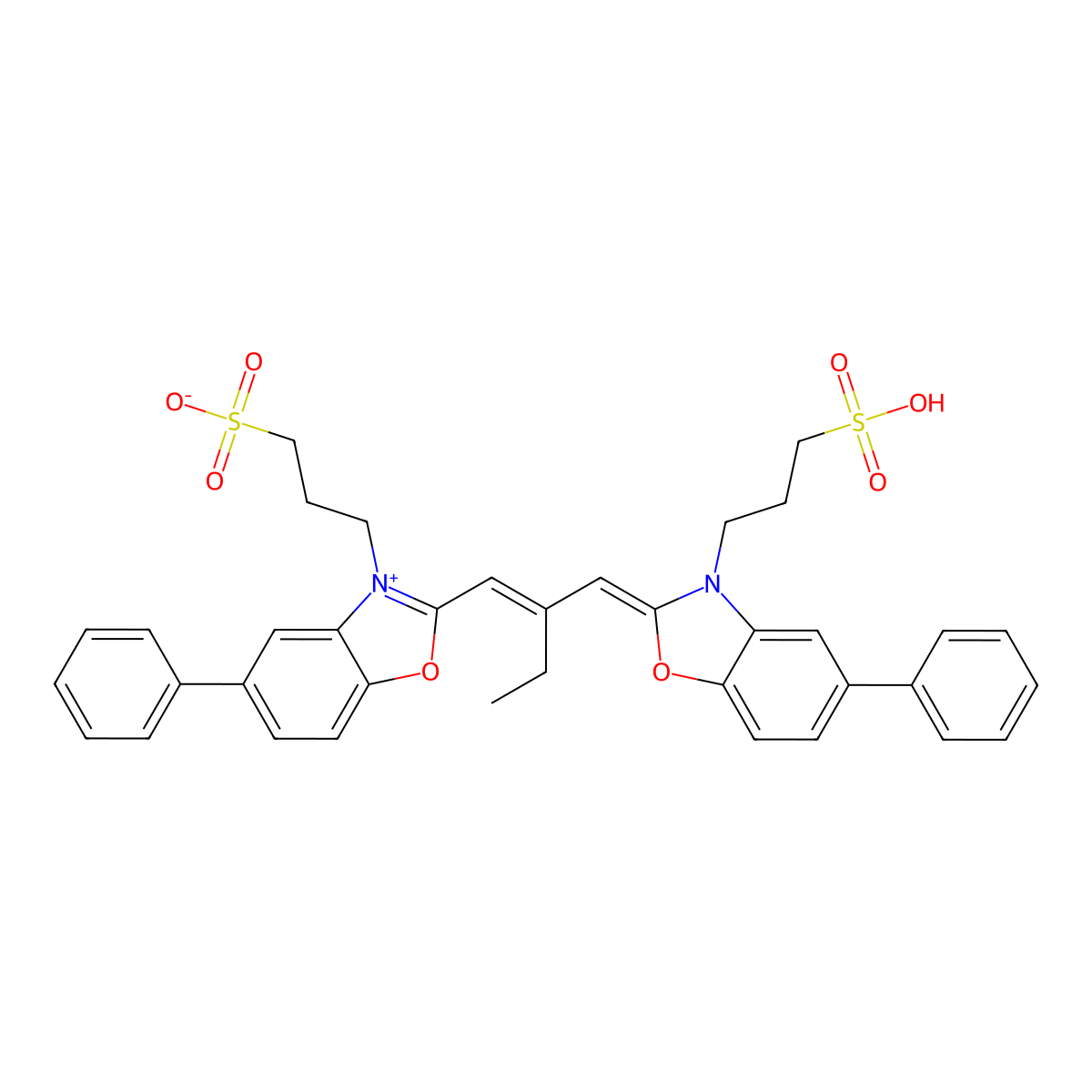 5-phenyl-2-(2-((5-phenyl-3-(3-sulfopropyl)-2(3h)-benzoxazolylidene)methyl)-1-buten-1-yl)-3-(3-sulfopropyl)benzoxazolium inner salt molecular structure, CAS 29133-39-9