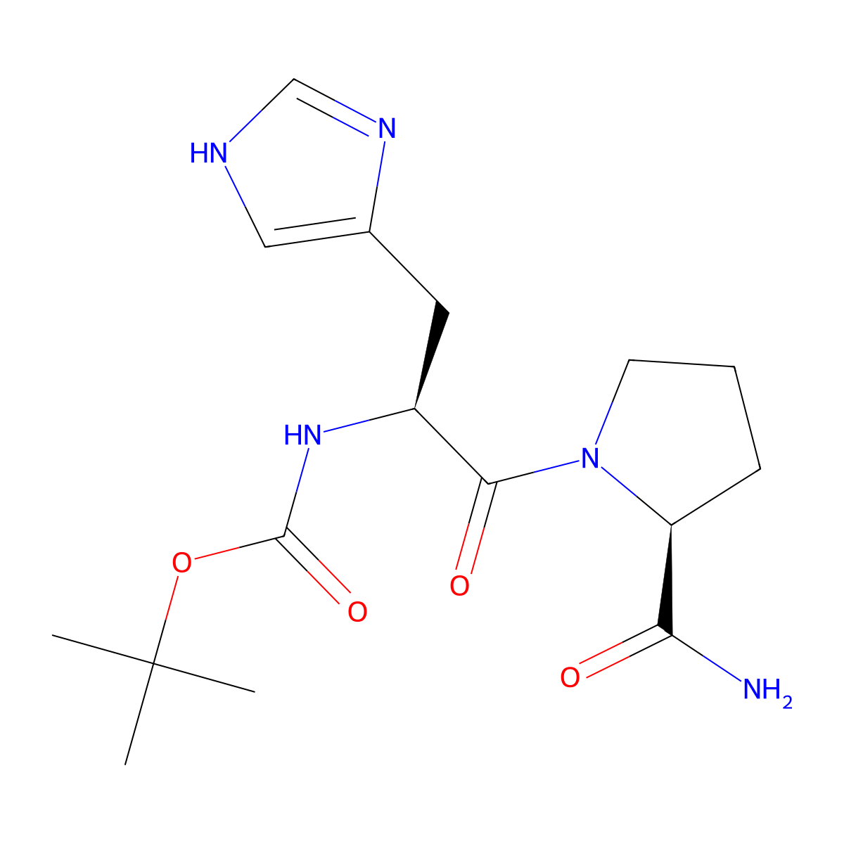 tert-Butyl ((S)-1-((S)-2-carbamoylpyrrolidin-1-yl)-3-(1H-imidazol-4-yl)-1-oxopropan-2-yl)carbamate molecular structure, CAS 29133-55-9