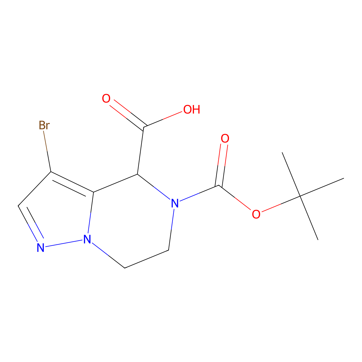 3-bromo-5-[(tert-butoxy)carbonyl]-4H,5H,6H,7H-pyrazolo[1,5-a]pyrazine-4-carboxylic acid molecular structure, CAS 2913331-59-4