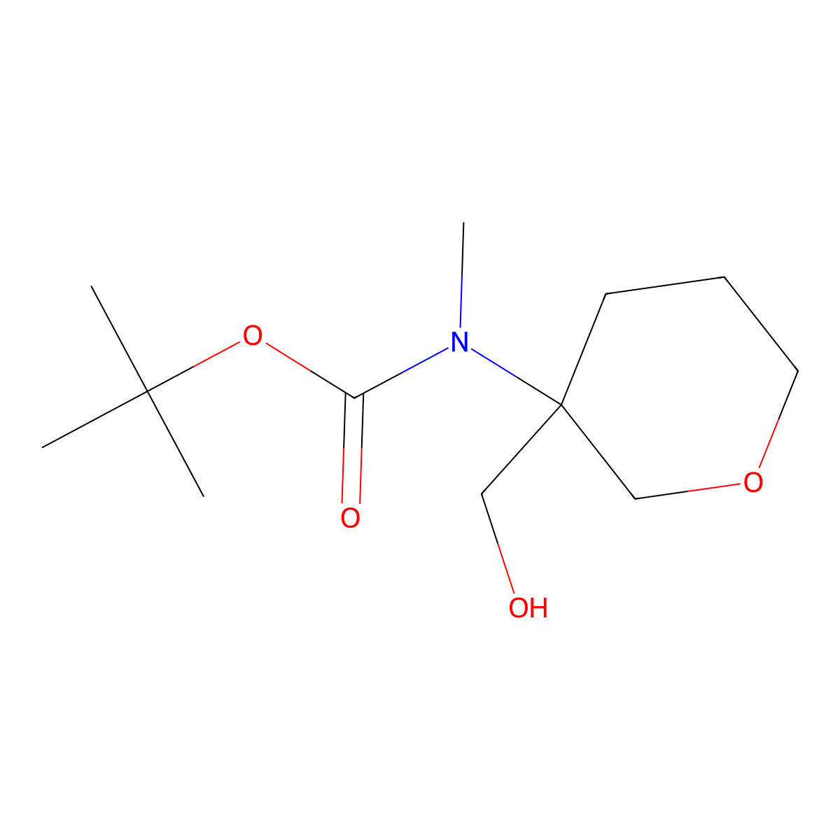 tert-butyl N-[3-(hydroxymethyl)oxan-3-yl]-N-methylcarbamate molecular structure, CAS 2913397-76-7