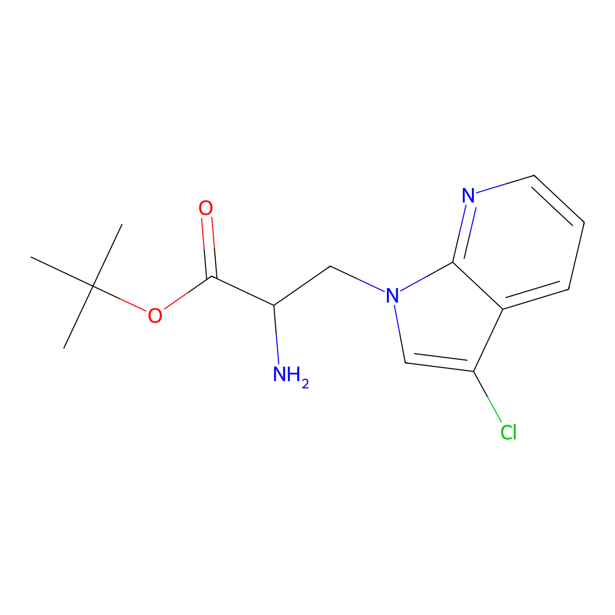 tert-butyl 2-amino-3-{3-chloro-1H-pyrrolo[2,3-b]pyridin-1-yl}propanoate molecular structure, CAS 2913399-75-2