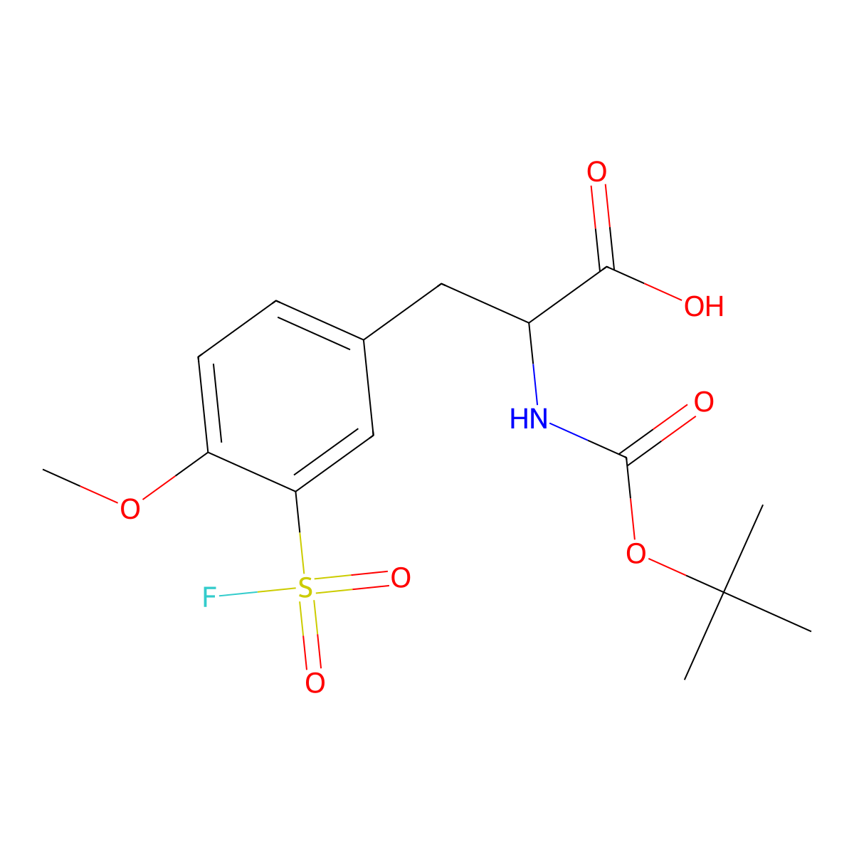 2-{[(Tert-butoxy)carbonyl]amino}-3-[3-(fluorosulfonyl)-4-methoxyphenyl]propanoic acid molecular structure, CAS 2913400-17-4