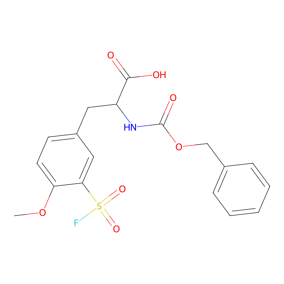 2-{[(Benzyloxy)carbonyl]amino}-3-[3-(fluorosulfonyl)-4-methoxyphenyl]propanoic acid molecular structure, CAS 2913400-27-6