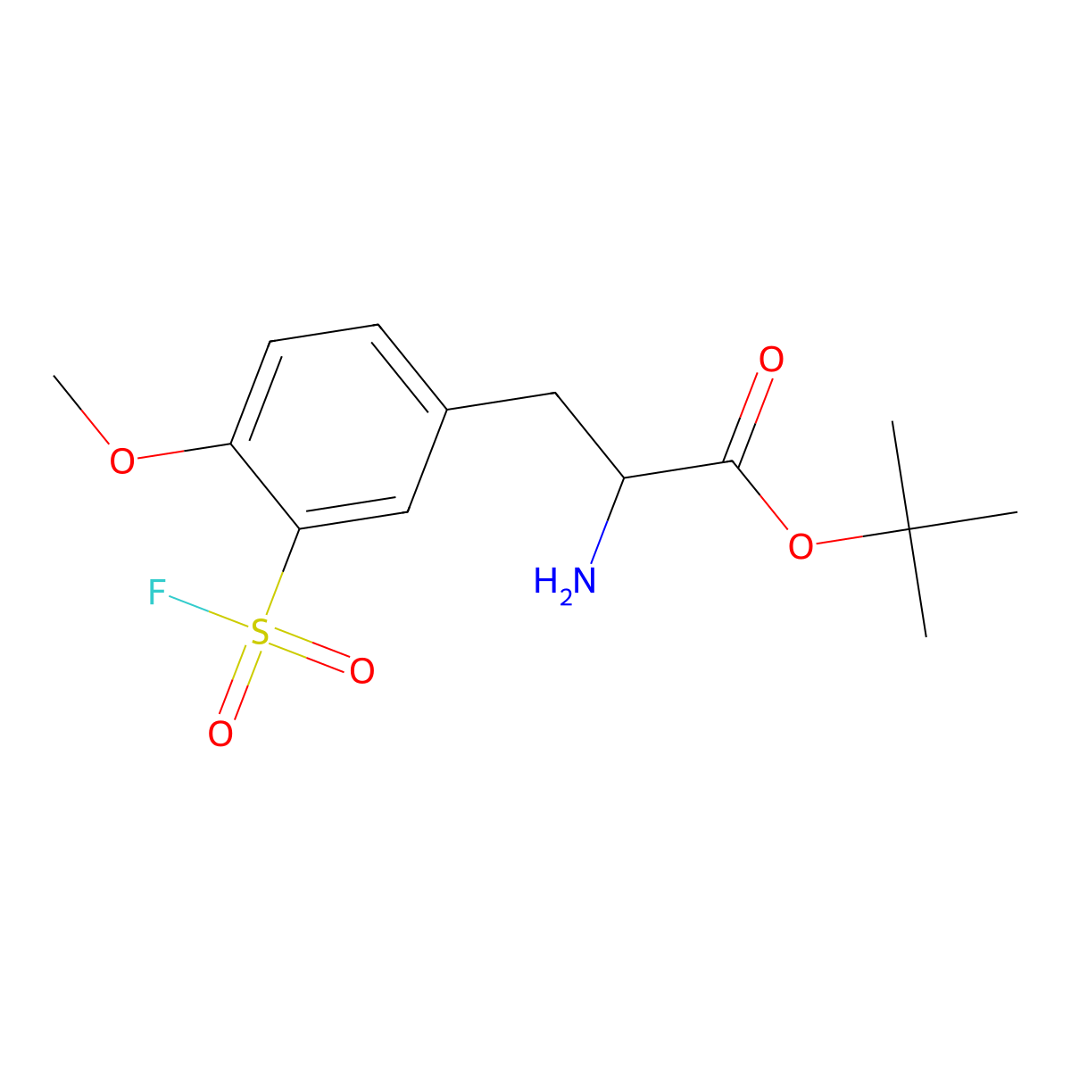 Tert-butyl 2-amino-3-[3-(fluorosulfonyl)-4-methoxyphenyl]propanoate molecular structure, CAS 2913400-71-0