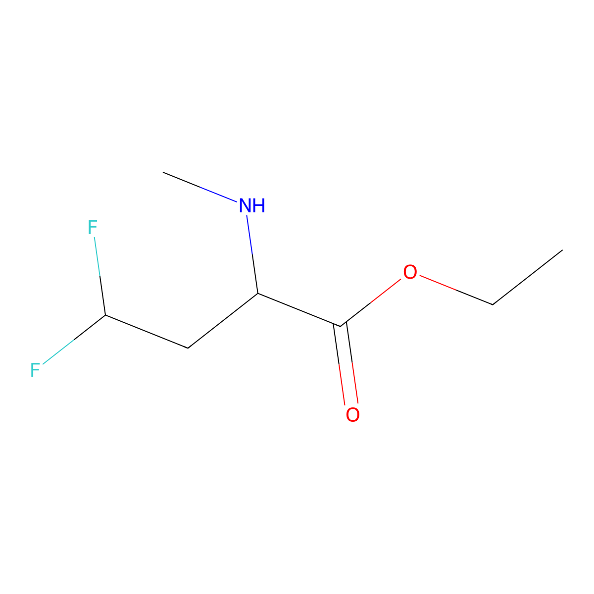 Ethyl 4,4-difluoro-2-(methylamino)butanoate molecular structure, CAS 2913400-73-2