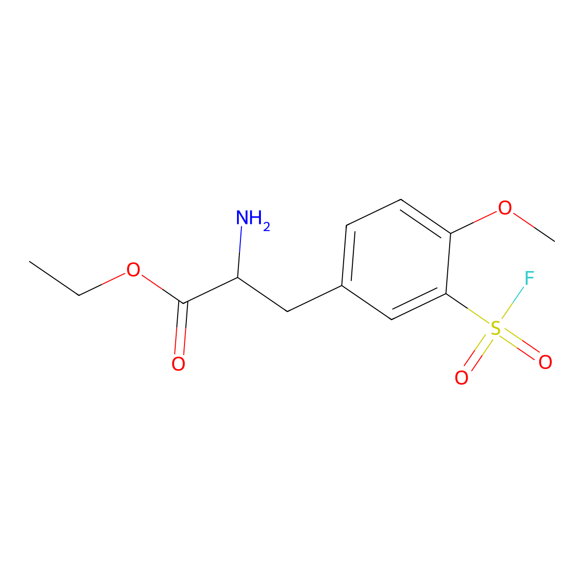 Ethyl 2-amino-3-[3-(fluorosulfonyl)-4-methoxyphenyl]propanoate molecular structure, CAS 2913400-84-5